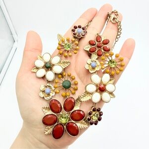Vintage Charming Charlie Floral Statement Necklace Multicolor Gem Gold Tone